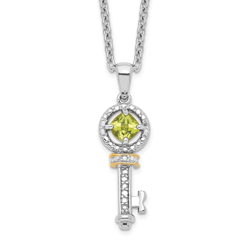 Picture of Finest Gold Sterling Silver 14K Accent Peridot &amp; Diamond Key 18 in. with 2 in. Extension Necklace