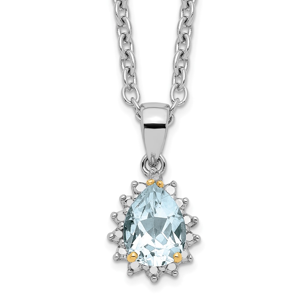 Picture of Finest Gold 14K Sterling Silver Accent Blue Topaz &amp; Diamond 18 in. with 2 in. Extension Necklace