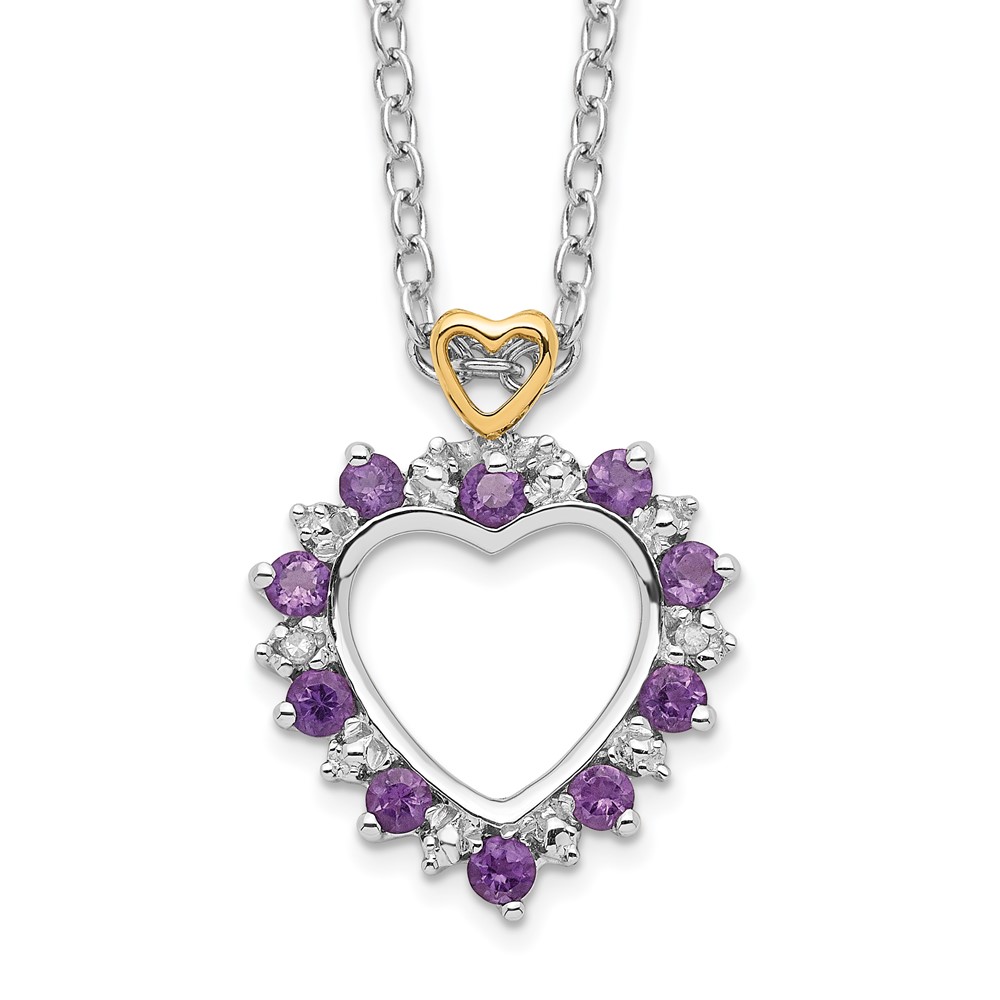 Picture of Finest Gold 14K Sterling Silver Rhodium Plated Amethyst &amp; Diamond 18 in. with 2 in. Extension Necklace