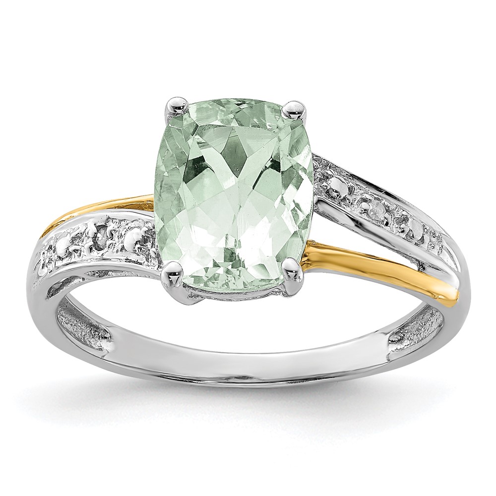 Picture of Finest Gold Sterling Silver &amp; 14K Accent Green Quartz &amp; Diamond Ring - Size 7