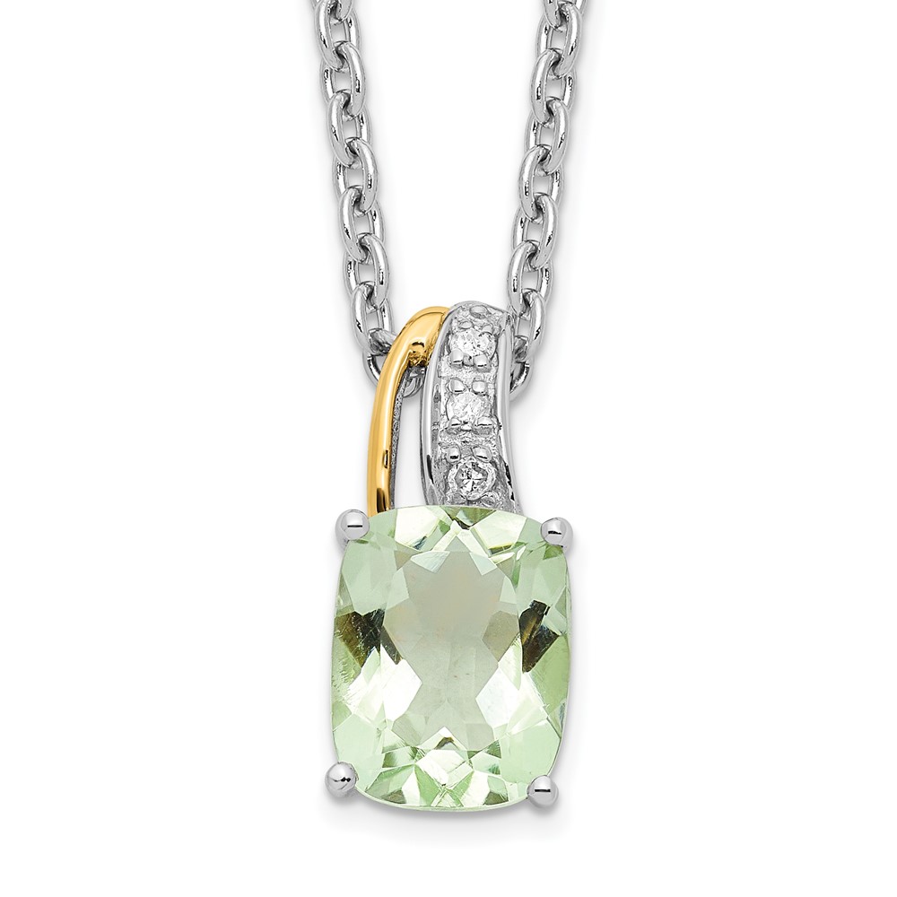 Picture of Finest Gold Sterling Silver 14K Accent Green Quartz &amp; Diamond 18 in. with 2 in. Extension Necklace