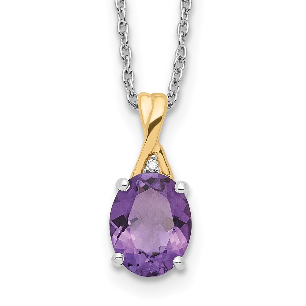 Picture of Finest Gold Sterling Silver &amp; 14K Accent Amethyst Diamond 18 in. with 2 in. Extension Necklace