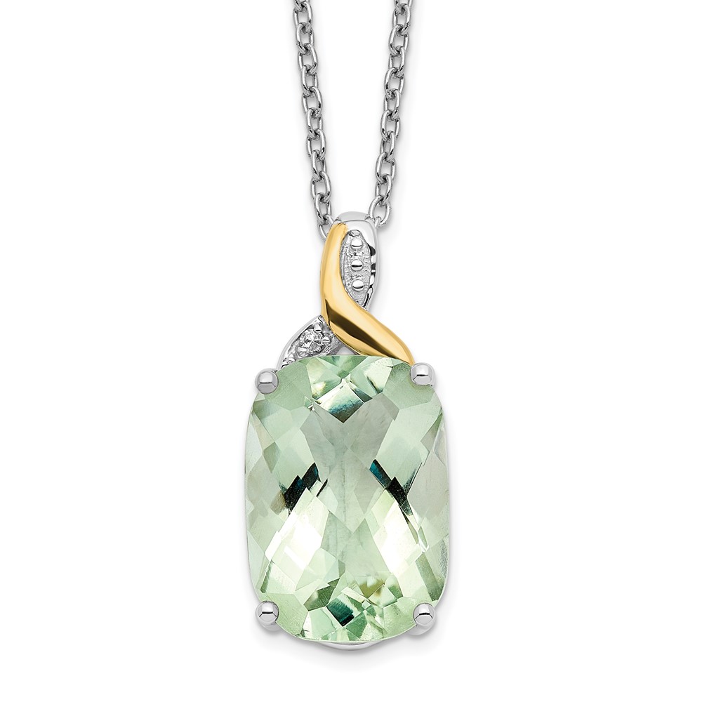 Picture of Finest Gold Sterling Silver 14K Accent Green Quartz Diamond 18 in. with 2 in. Extension Necklace