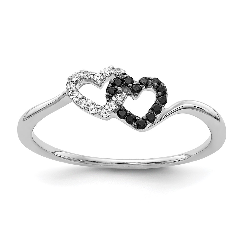 Picture of Finest Gold 14K White Gold Black &amp; White Diamond Double Heart Ring&amp;#44; Size 6
