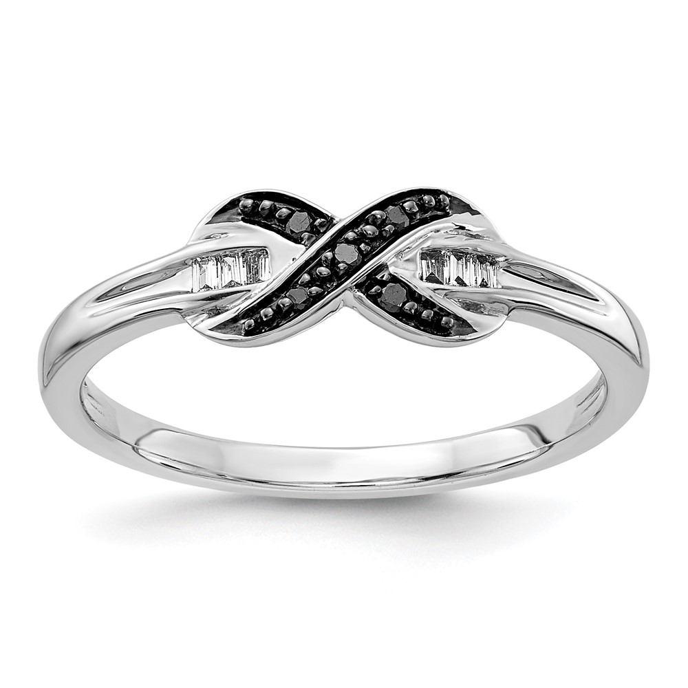 Picture of Finest Gold 14K White Gold Black &amp; White Diamond X-Ring - Size 6