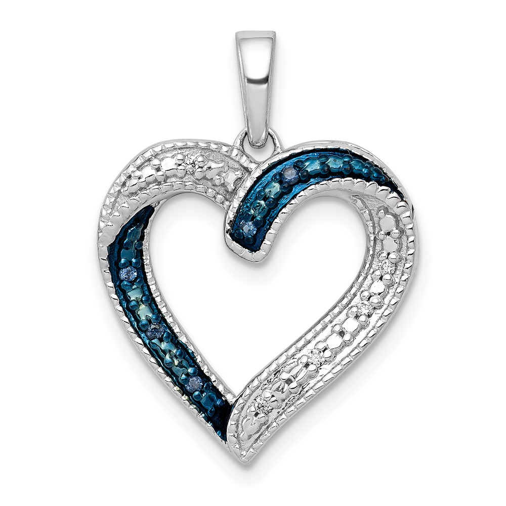 Picture of Finest Gold 14K White Gold 0.05 CTW Blue &amp; White Diamond Heart Pendant