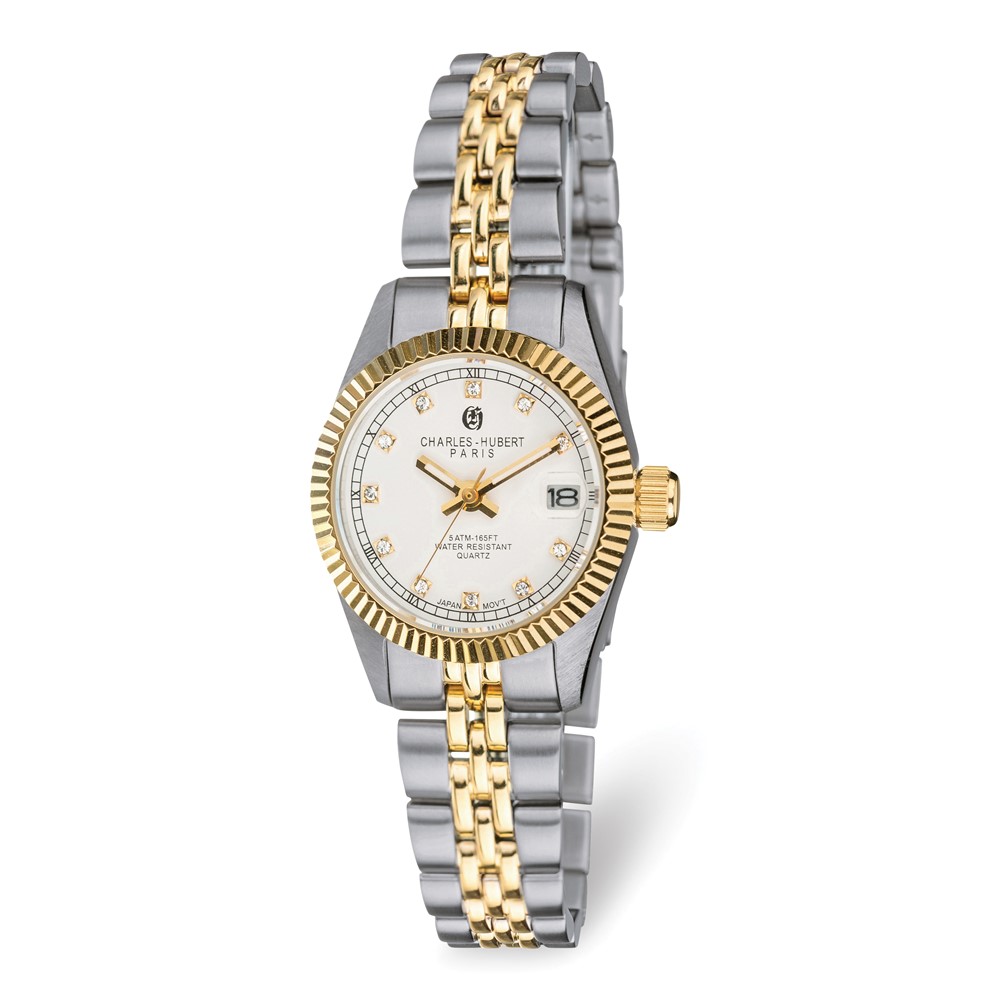 Charles Hubert Ladies Two-Tone Stainless Steel White Dial Watch -  Finest Gold, UBSXWA6364