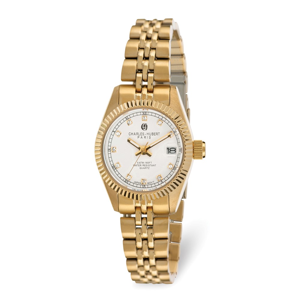 Picture of Finest Gold Charles Hubert Ladies Gold Plated Stainless Steel White Dial Watch