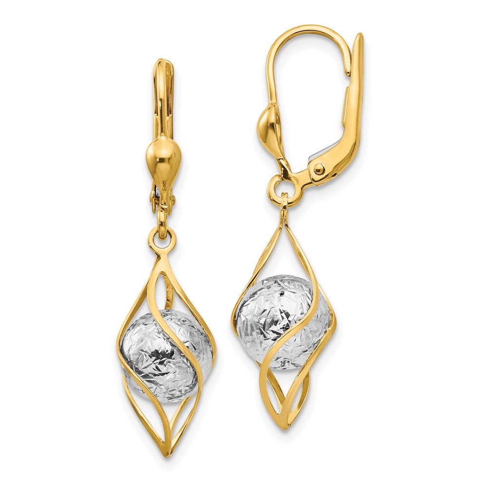 Picture of Finest Gold 14K Two-Tone Polished Diamond-Cut Dangle Leverback Earrings
