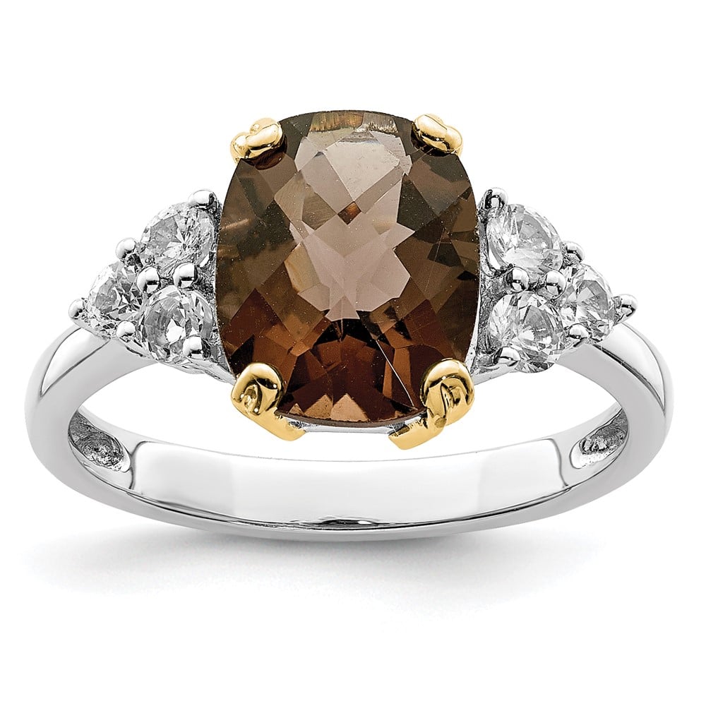 Sterling Silver 14K Accent Accent Smoky Quartz & White Topaz Ring, Size 6 -  Finest Gold, UBSQR2628-6