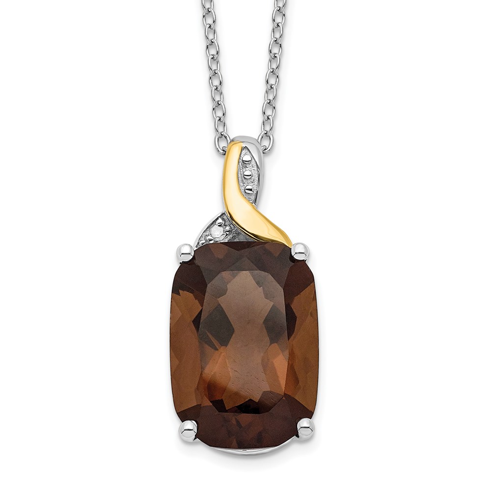 Picture of Finest Gold 14K Sterling Silver Accent Accent Smoky Quartz &amp; Diamond 18 in. with 2 in. Extension Necklace