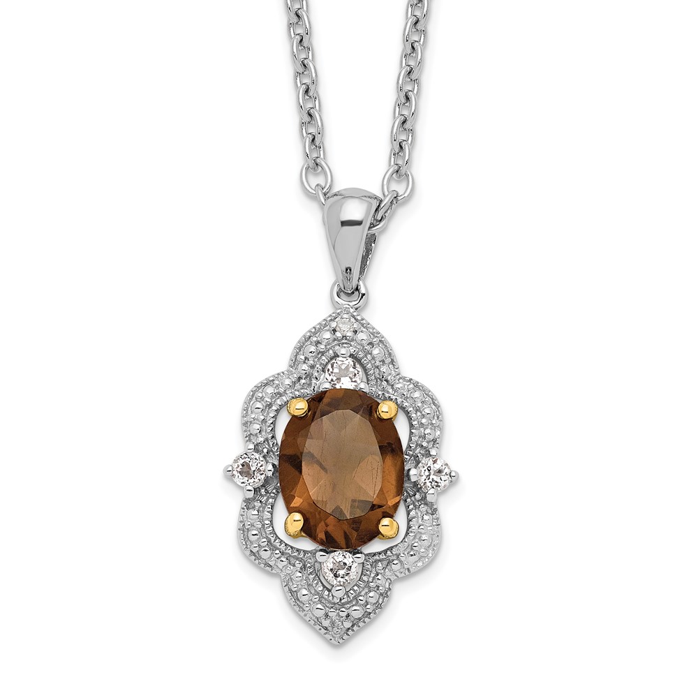 Picture of Finest Gold Sterling Silver 14K Rhodium-Plated Smoky Quartz White Topaz Diamond 18 in. Necklace