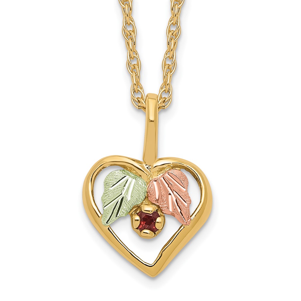 10K Yellow Gold Tri-Color Black Hills Gold Heart Garnet 18 in. Necklace -  Finest Gold, FI1008620