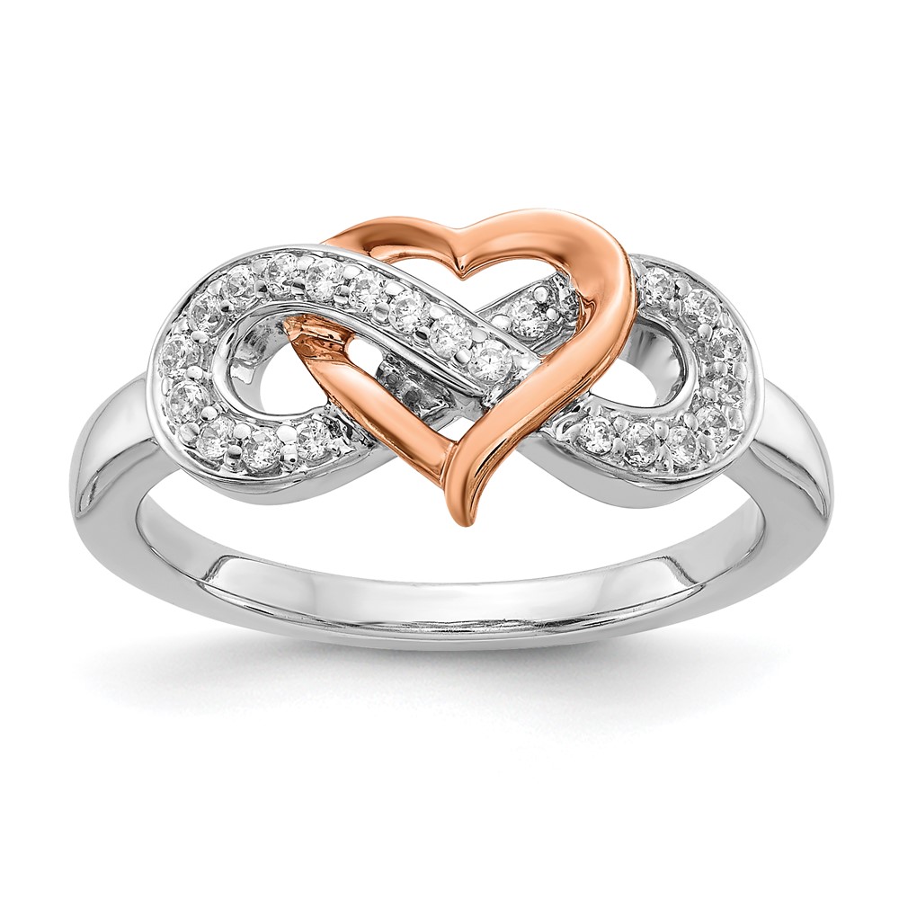 Picture of Finest Gold 14K Two-Tone Diamond Heart Infinity Symbol Ring - Size 7