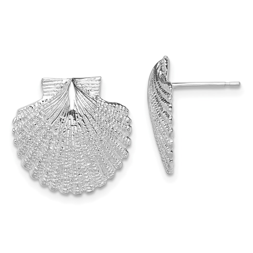 Picture of Finest Gold  Sterling Silver Polished Large Scallop Shell Post Earrings  White