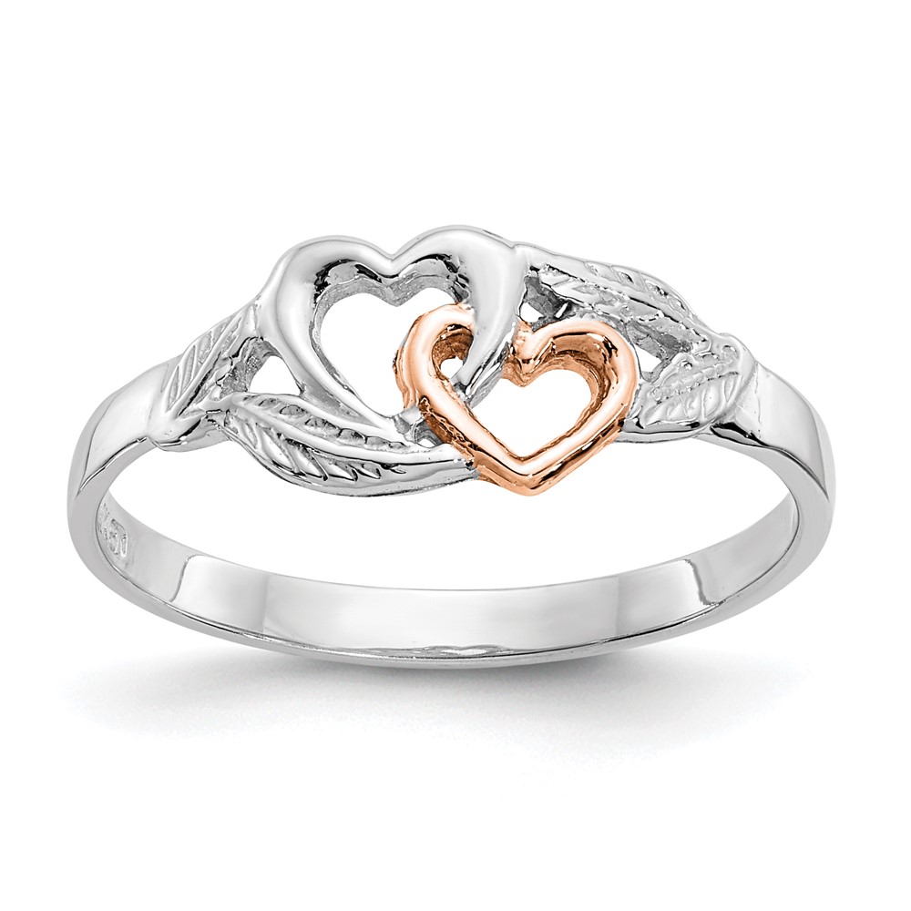 Picture of Finest Gold 14K White Gold &amp; Rose Gold-Plated Polished Hearts &amp; Leaves Ring - Size 7