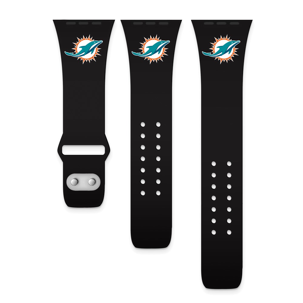 Picture of Finest Gold BA448-S-38 38 &amp; 40 mm Gametime Miami Dolphins Silicon Band Fits Apple Watch&amp;#44; Black