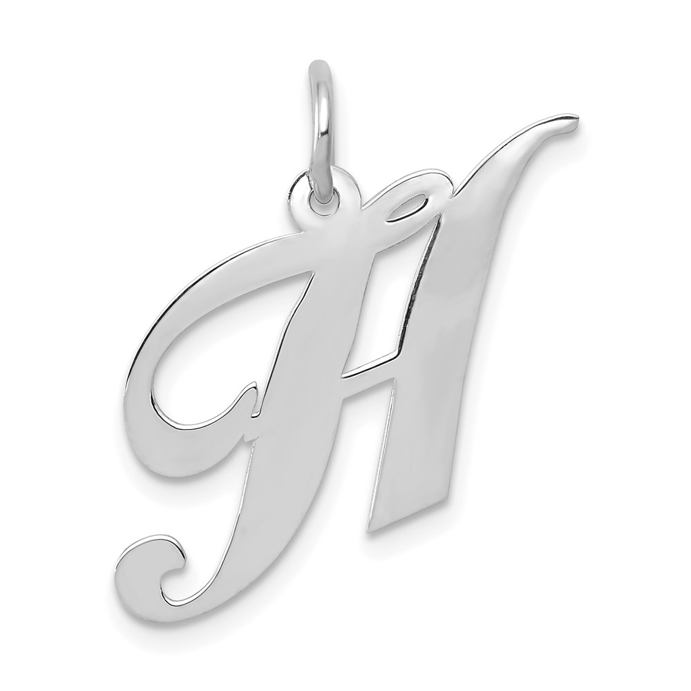 Picture of Quality Gold 14K White Gold Medium Fancy Script Letter H Initial Charm