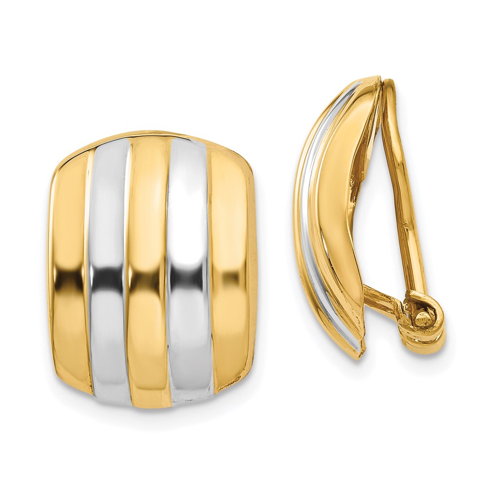 Picture of Finest Gold 14K &amp; Rhodium Ribbed Non-pierced Omega Back Earrings