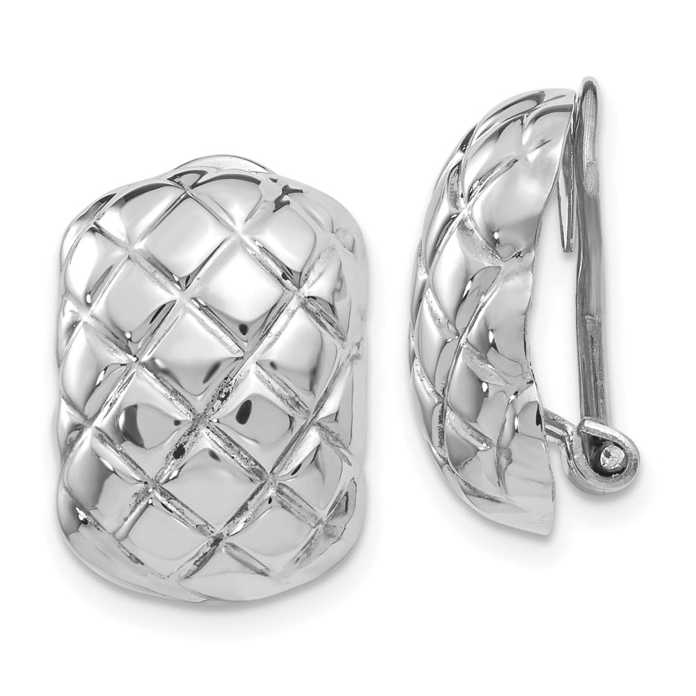 Picture of Finest Gold 14K White Gold Polished Quilted Non-Pierced Omega Back Earrings
