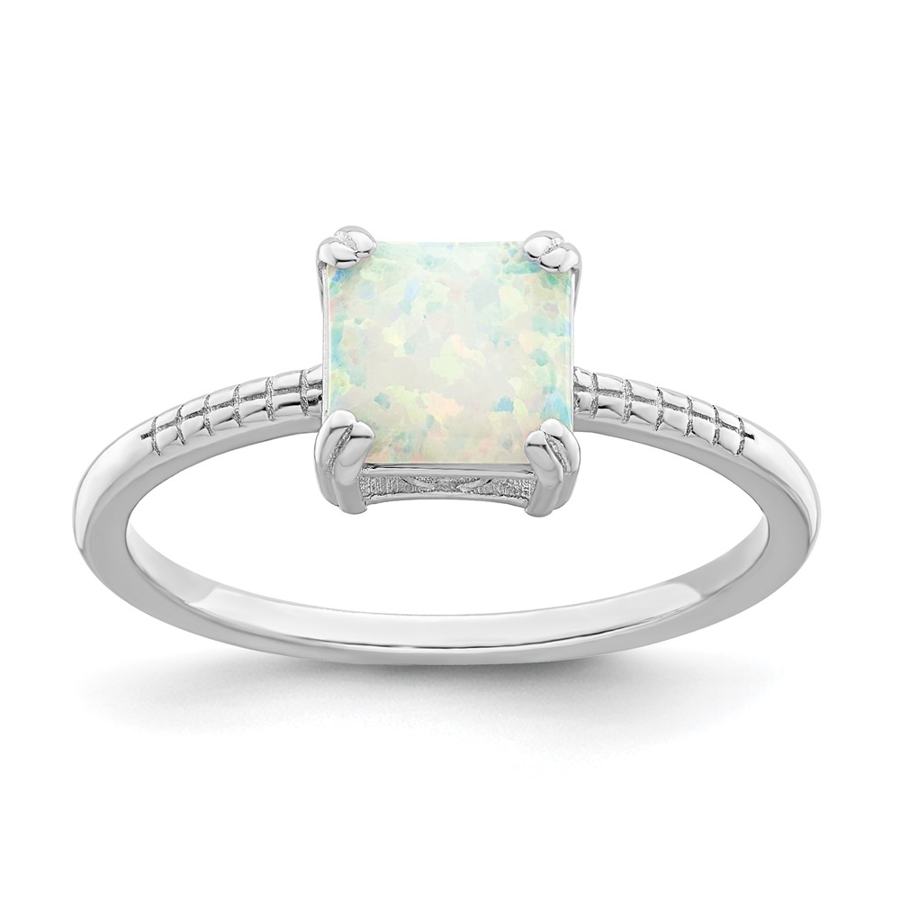 Picture of Finest Gold Sterling Silver Rhodium-Plated Polished Square White Created Opal Ring - Size 7