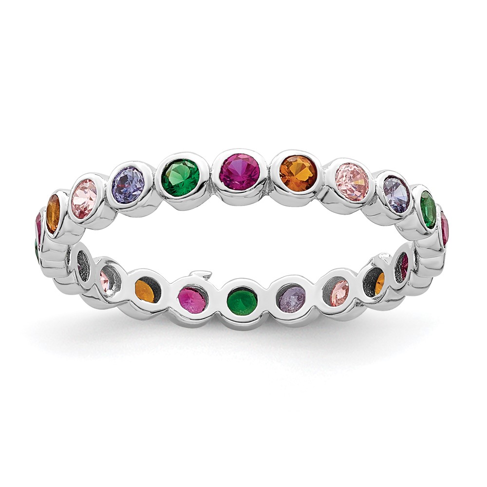 Picture of Finest Gold Sterling Silver Rhodium-Plated Polished Multi-Color CZ Band Ring - Size 7