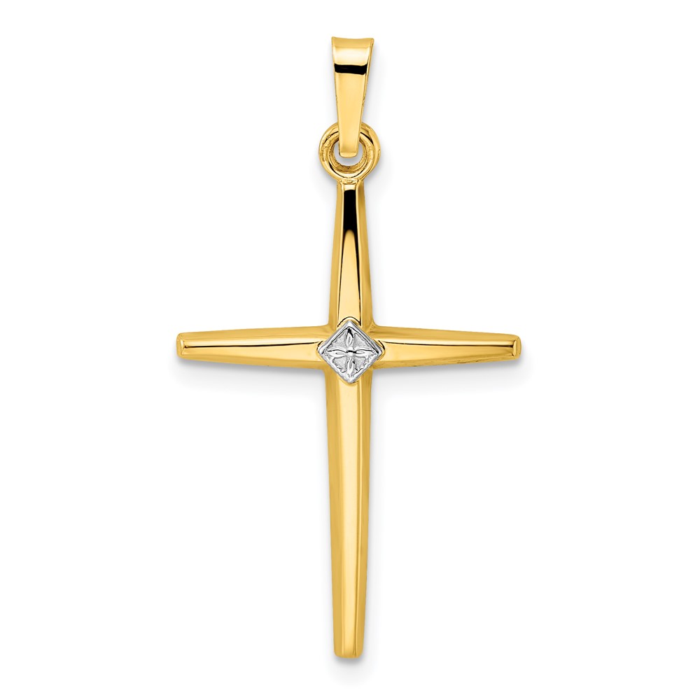 Picture of Finest Gold 14K Two-tone Polished Solid Diamond Shape Center Cross Pendant