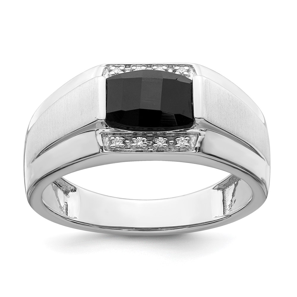 Picture of Finest Gold 14K White Gold Polished&amp;#44; Satin Onyx &amp; Diamond Mens Ring - Size 10