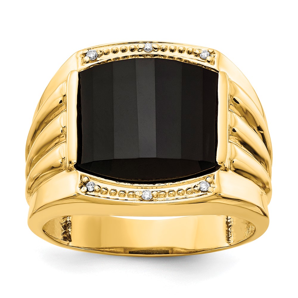 Picture of Finest Gold 14K Ridged-Sides Mens Diamond &amp; Onyx Ring Mounting