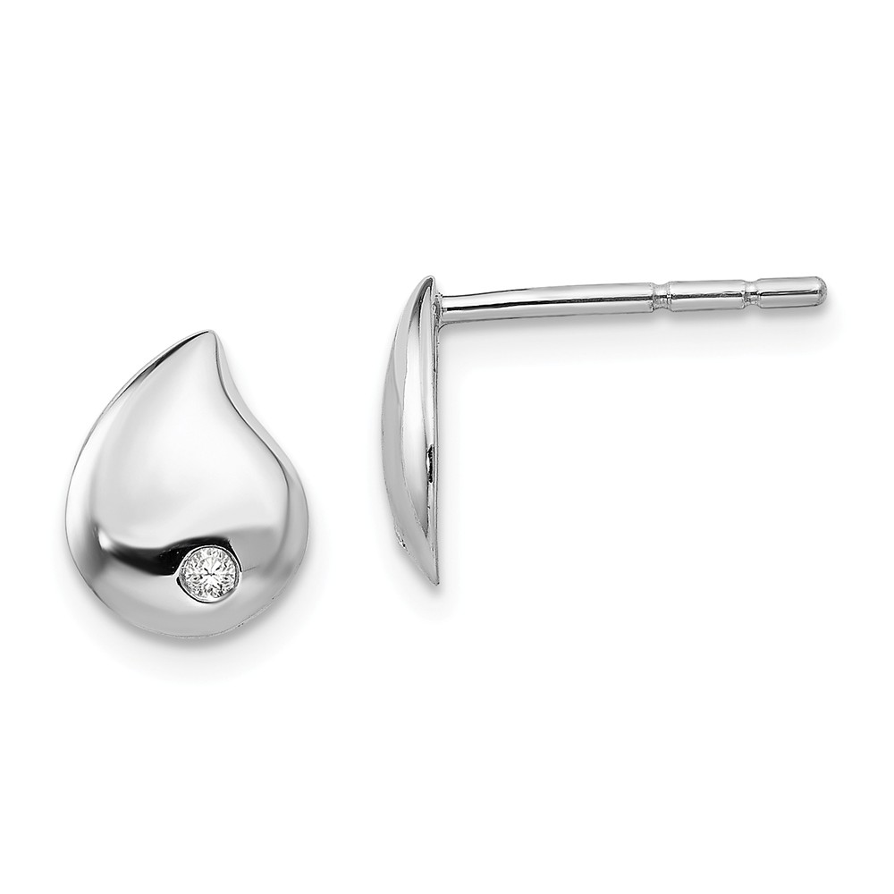 QW422 Sterling Silver Diamond Teardrop Post Earrings -  White Ice