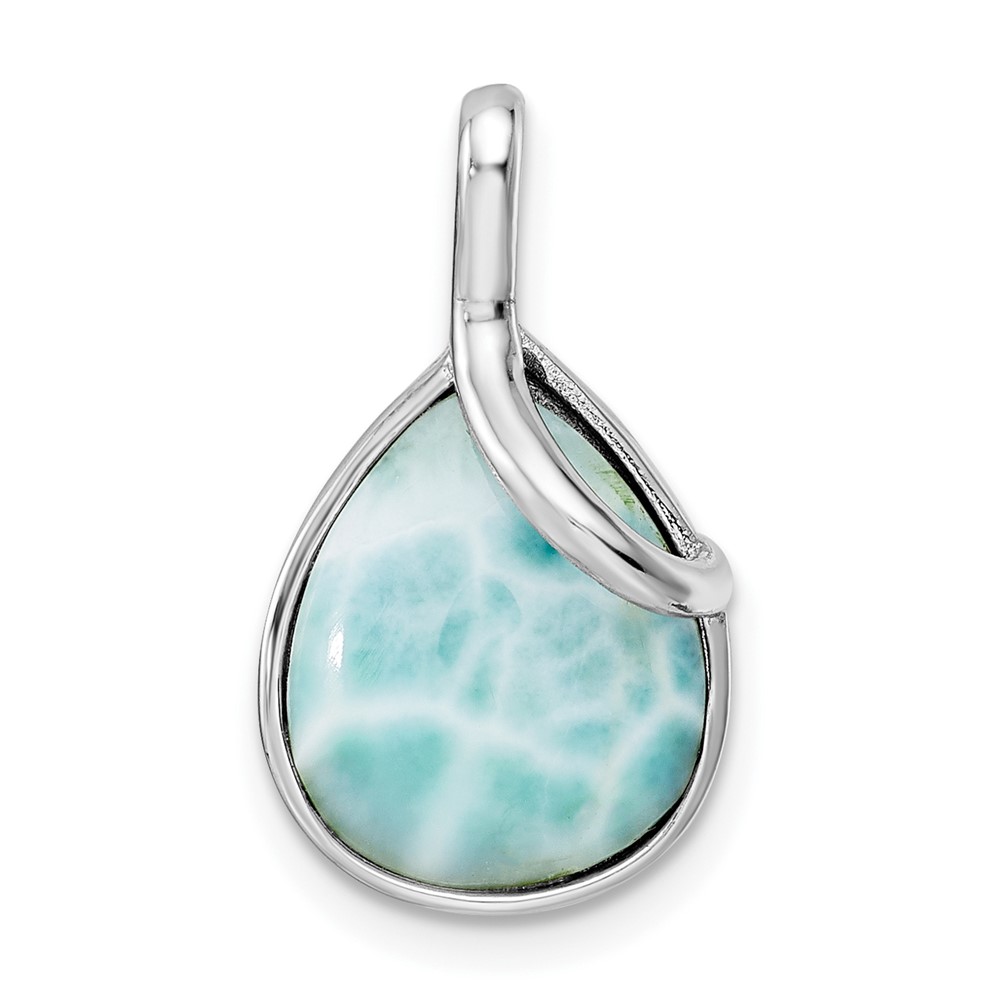 Sterling Silver Rhodium-Plated Polished Pear Shape Larimar Twist Pendant -  Finest Gold, UBSQP5475