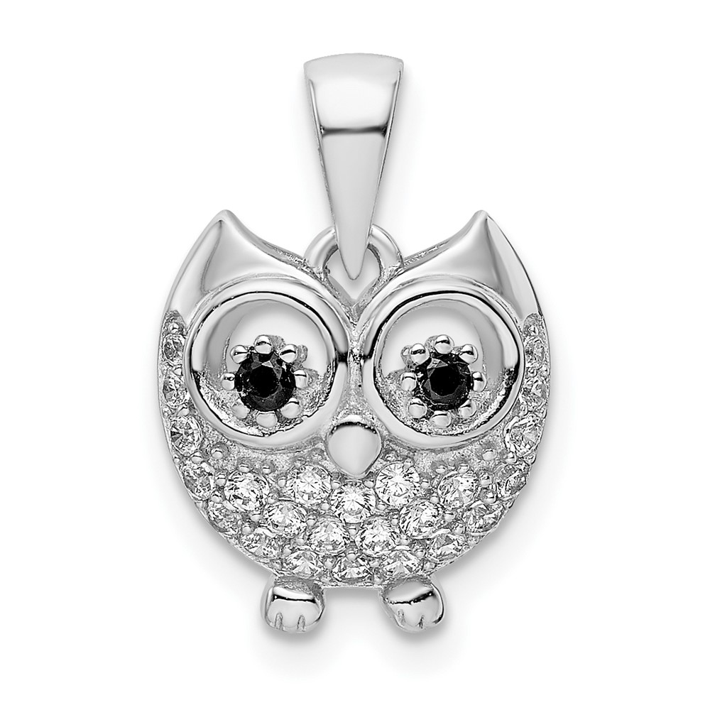 Sterling Silver Rhodium-Plated Black & White CZ Owl Pendant -  Finest Gold, UBSQP5650