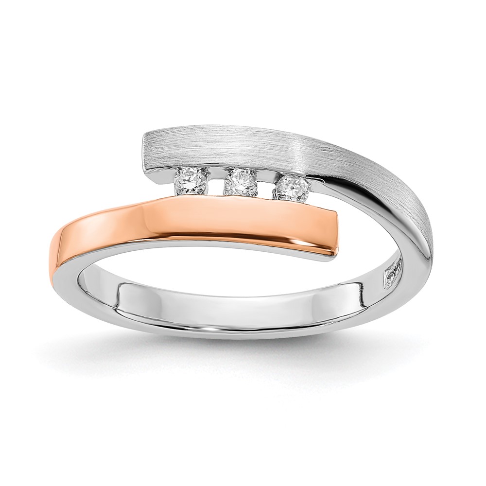 Picture of Finest Gold Sterling Silver Rhodium-Plated &amp; Rose Gold-Plated Diamond Bypass Ring - Size 7