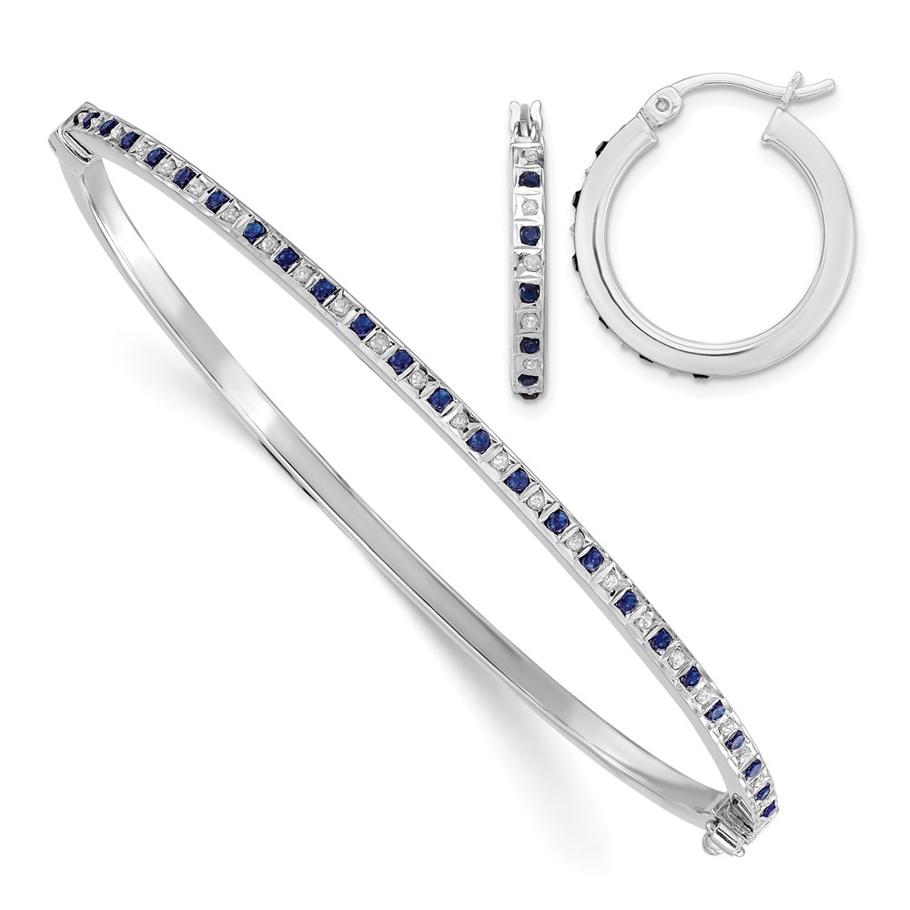 Picture of Finest Gold Sterling Silver Platinum-Plated Diamond Mystique Sapphire Earrings &amp; Bangle Set