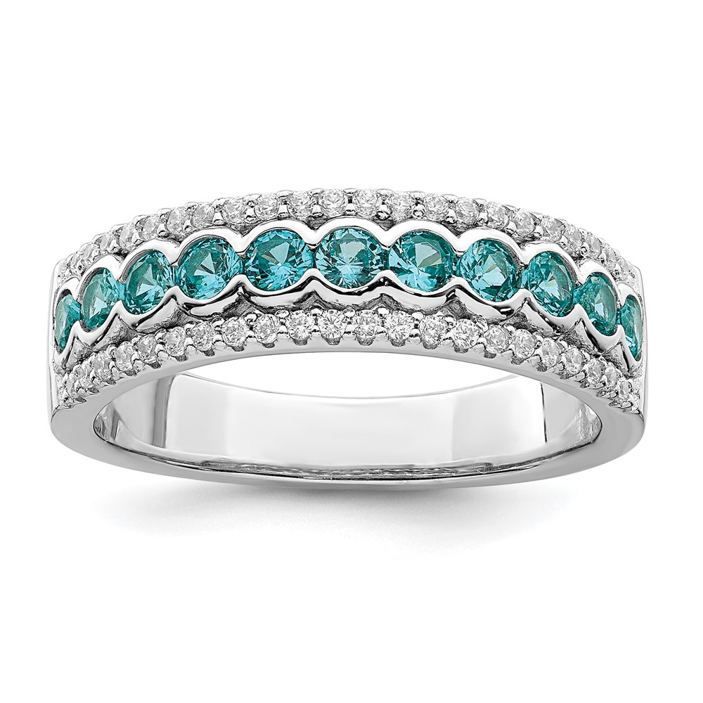Picture of Finest Gold Sterling Silver Rhodium-Plated Aqua &amp; White CZ Band - Size 8