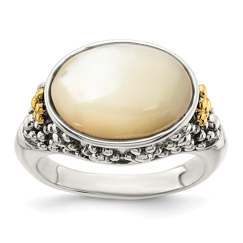 Picture of Finest Gold 14K Accent Sterling Silver Floral Oval Mother Of Pearl Ring