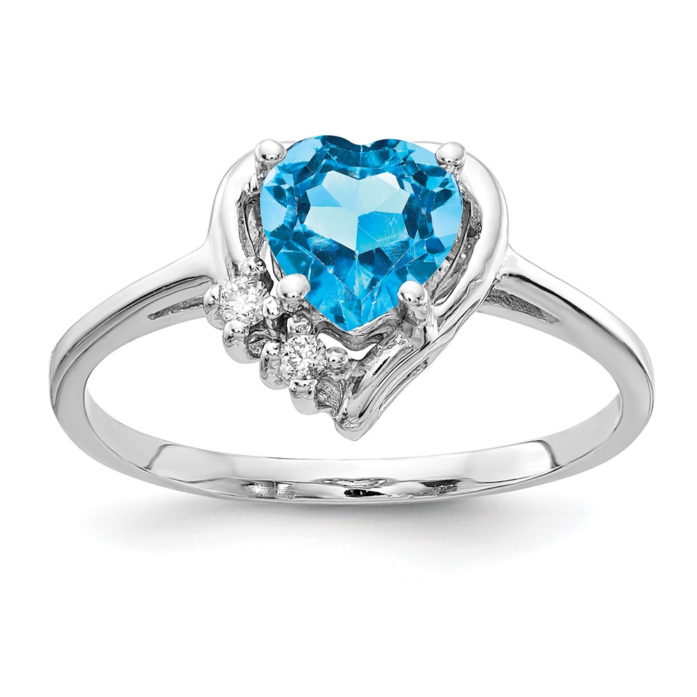 Picture of Finest Gold 14K White Gold Polished 0.03CT Diamond &amp; 6 mm Heart Gemstone Ring Mounting - Size 6