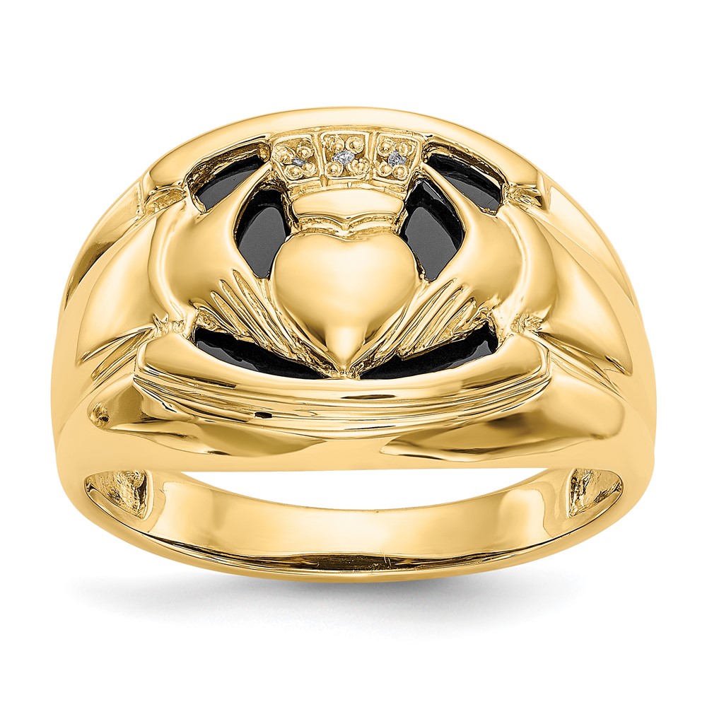 Picture of Finest Gold 14K Yellow Gold 0.01CT Diamond &amp; Onyx Mens Claddagh Ring Mounting - Size 10