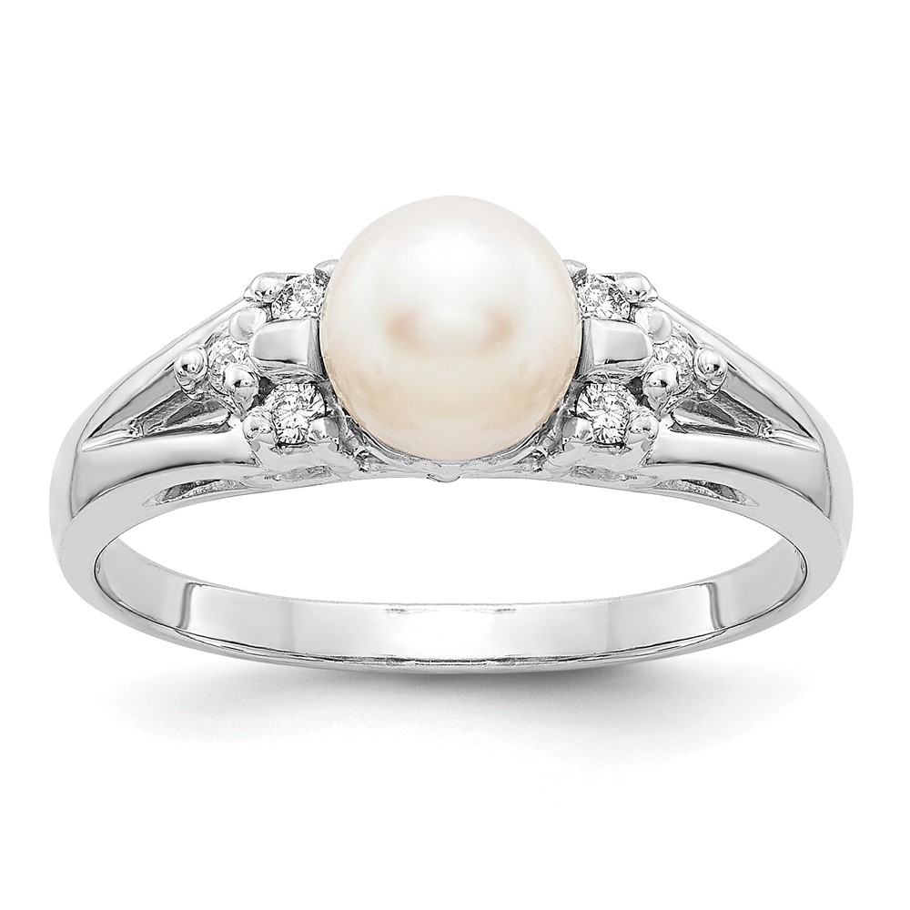Picture of Finest Gold 14K White Gold 6 mm Pearl &amp; Diamond Mounting Ring&amp;#44; Size 6