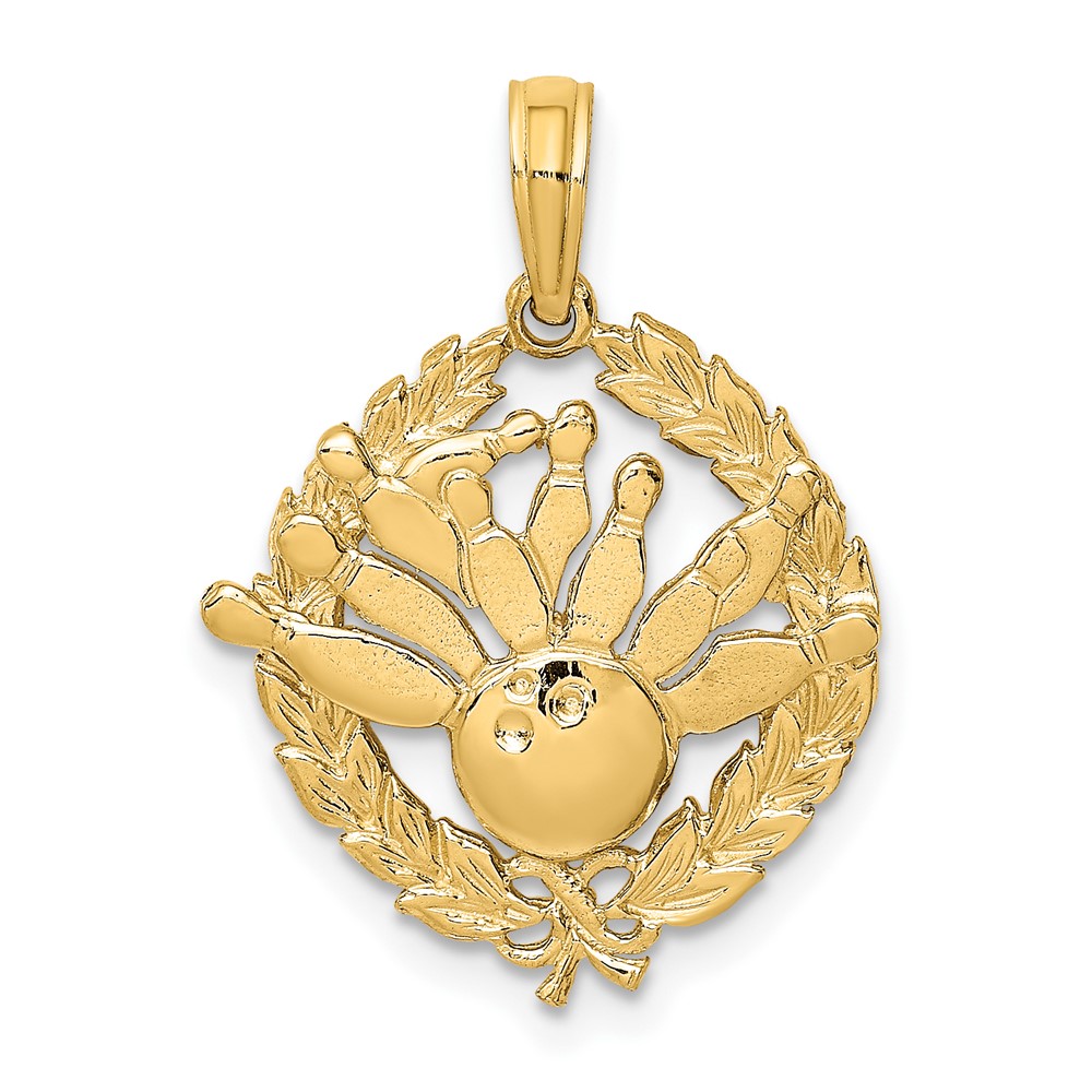 Picture of Finest Gold 10K Yellow Gold Bowling Story in Leaf Circle Charm