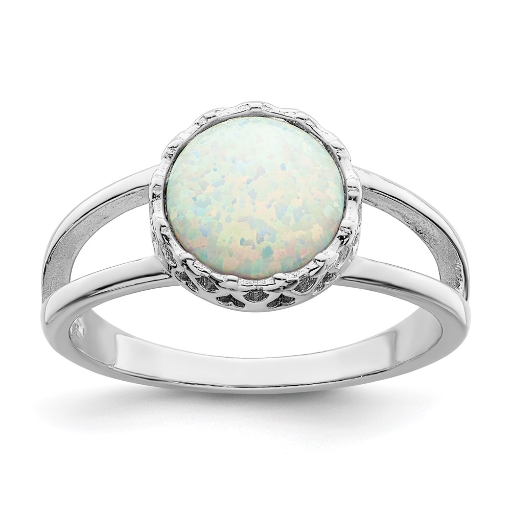 Picture of Finest Gold Sterling Silver Rhodium-Plated Round White Created Opal Inlay Ring - Size 7