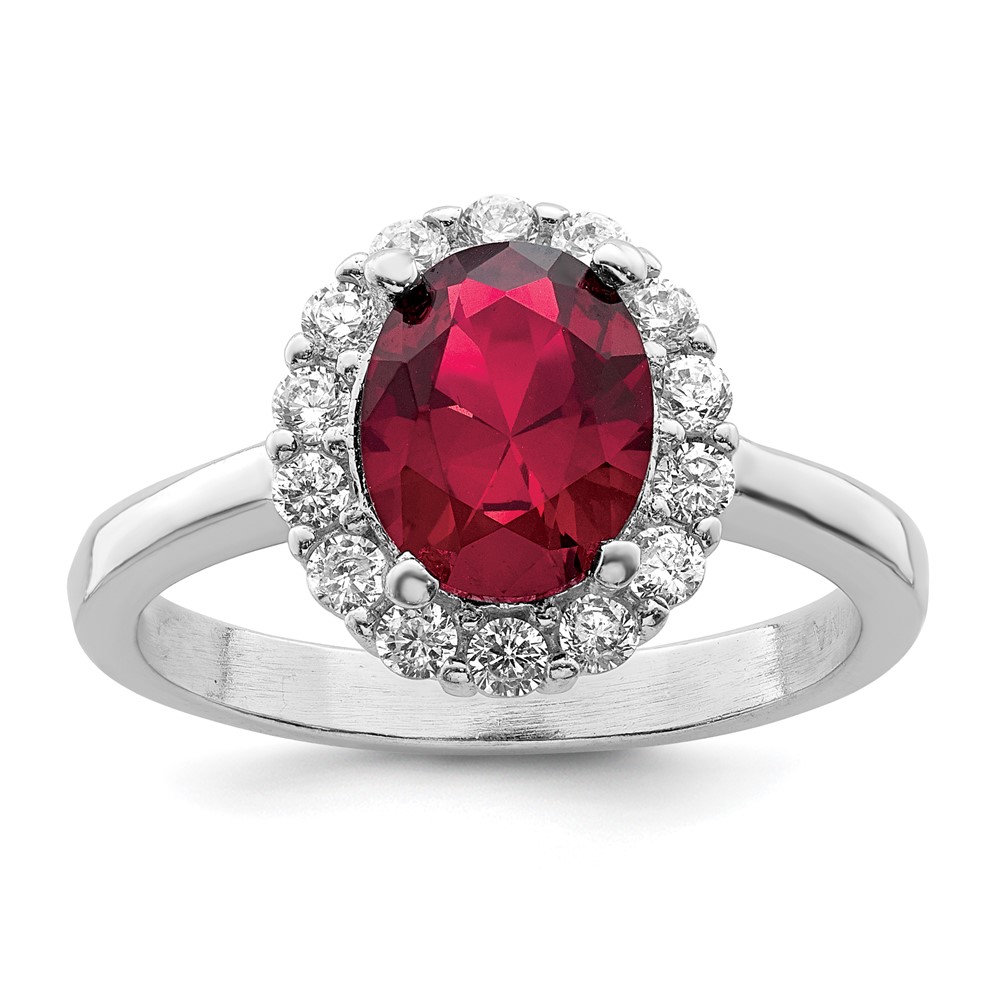 Picture of Finest Gold Sterling Silver Polished Rhodium-Plated Red &amp; Clear CZ Ring - Size 7