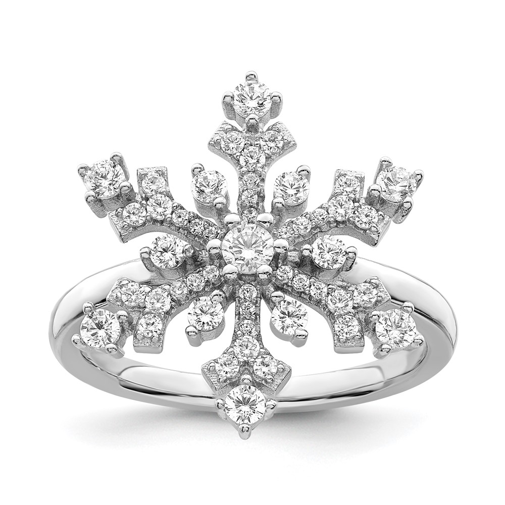 Picture of Finest Gold Sterling Silver Rhodium-Plated CZ Snowflake Ring - Size 7
