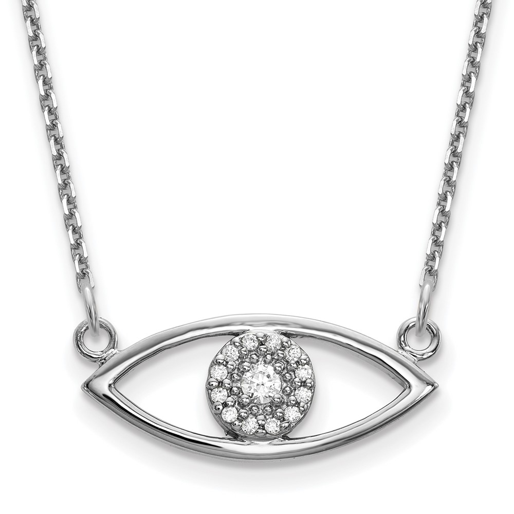 Picture of Finest Gold 14K White Gold Small Evil Eye Necklace with Out Chain Mounting