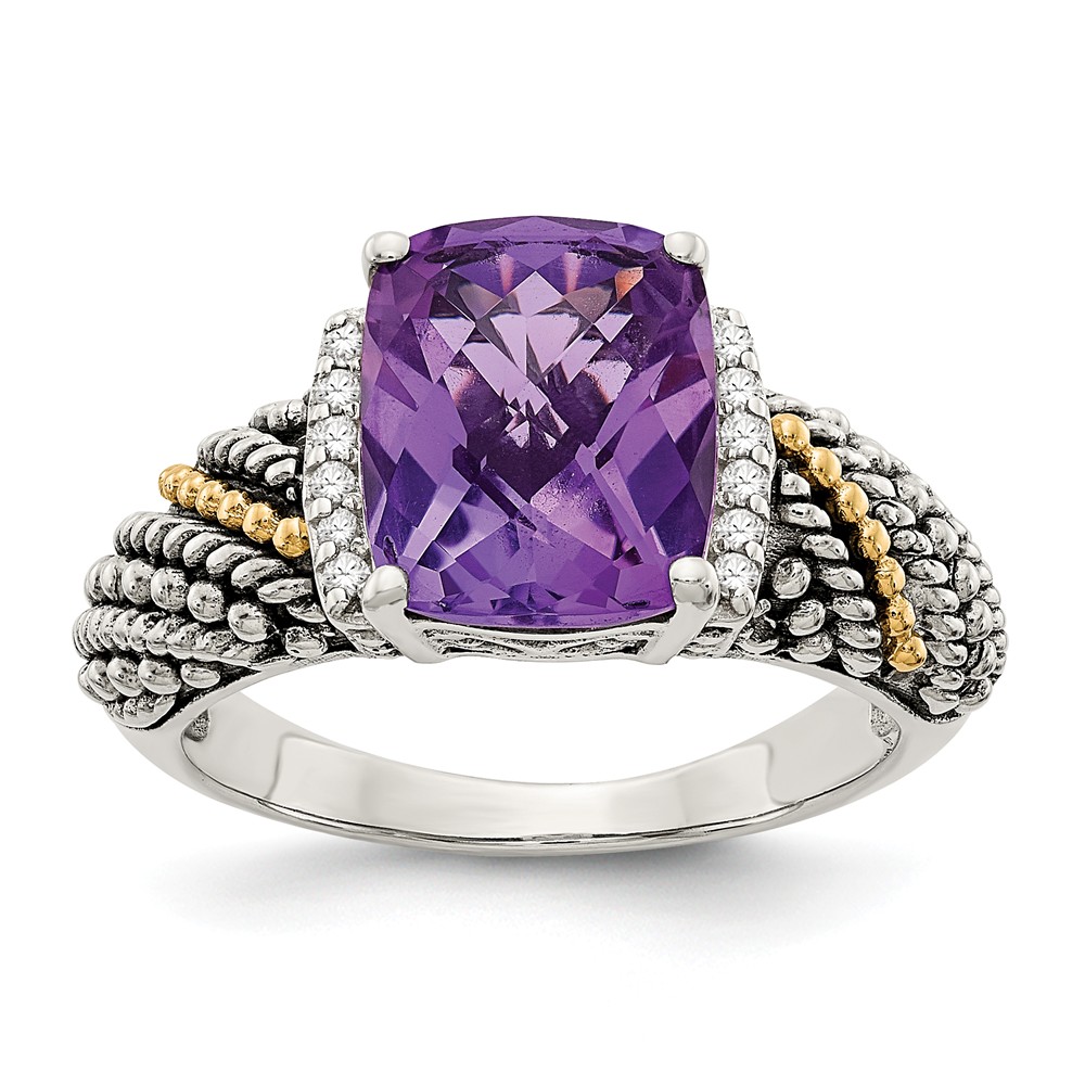 Picture of Shey Couture QTC1224-8 Sterling Silver with 14K Gold Diamond & Amethyst Ring - Size 8