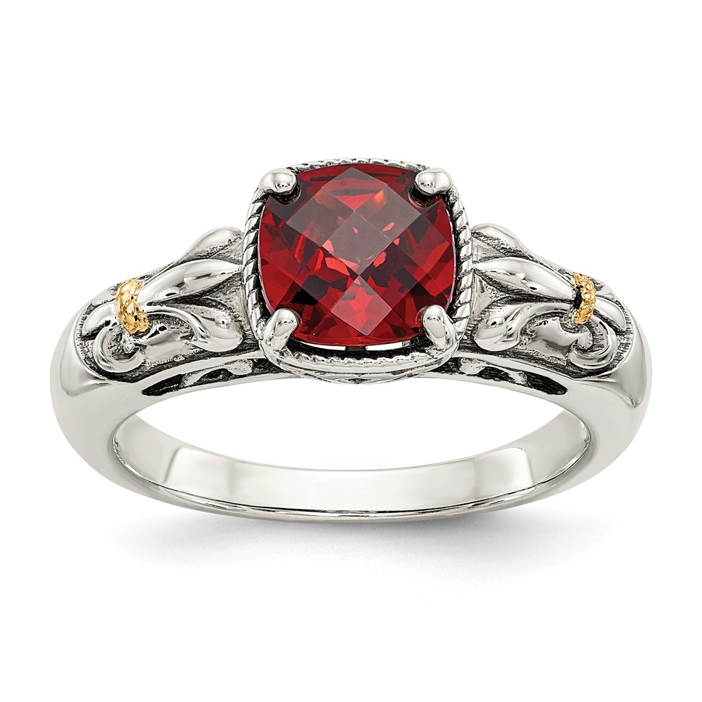 Picture of Shey Couture QTC1397-8 Sterling Silver with 14K Gold Garnet Ring - Size 8