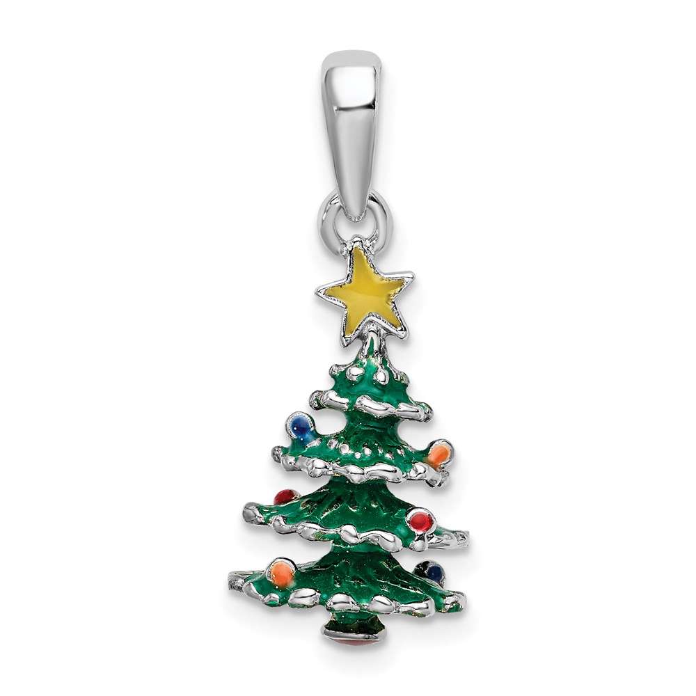 Picture of Quality Gold Sterling Silver Polished 3D Enameled Christmas Tree Pendant