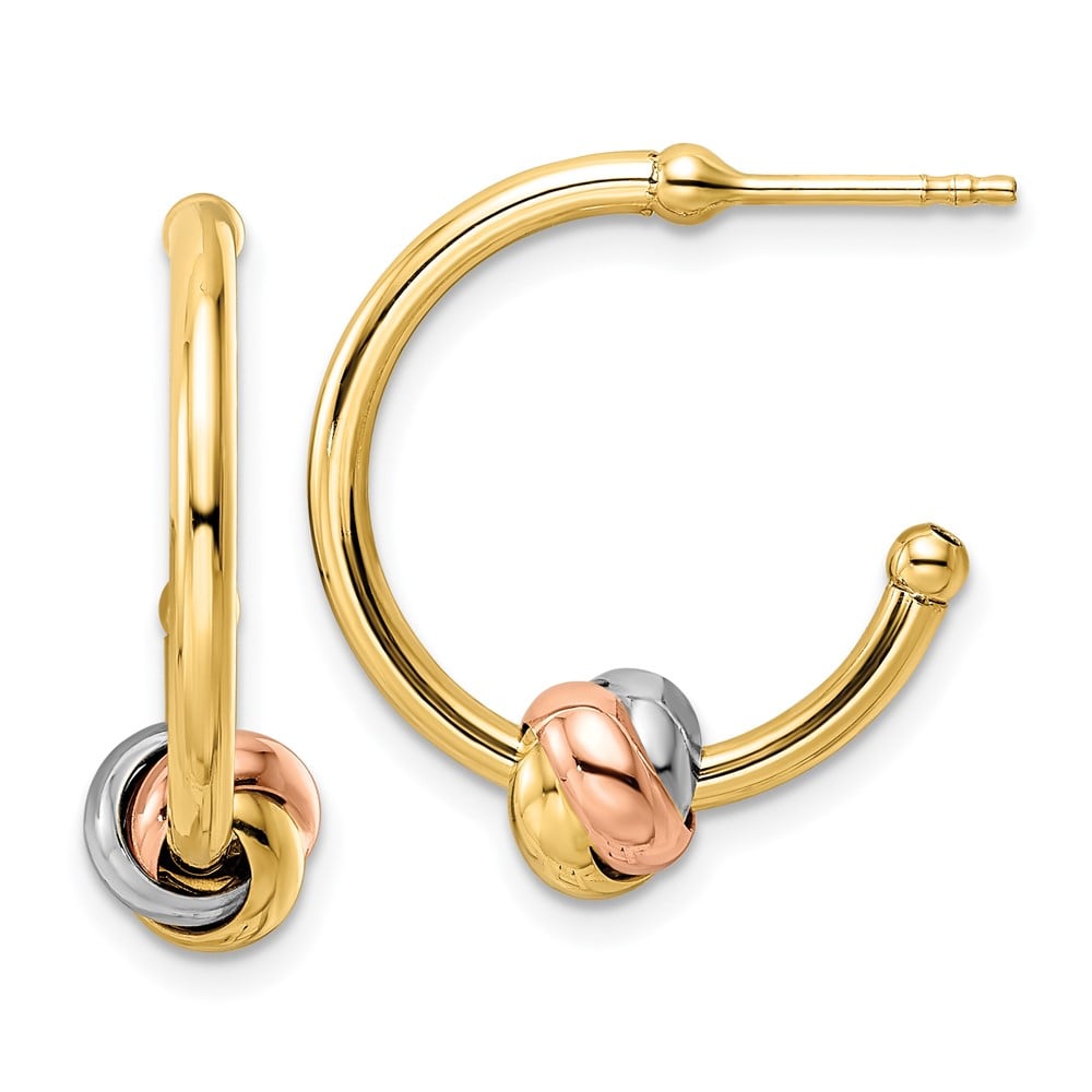Picture of Finest Gold 14K Two-Tone Tri-Color Knot J-Hoop Earrings