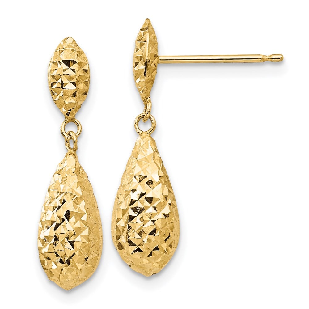 14K Yellow Gold Diamond-Cut Puff Teardrop Dangle Earrings -  Finest Gold, UBSTL506