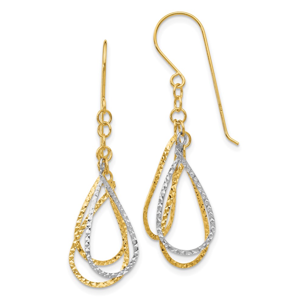 Picture of Finest Gold 14K Two-Tone Diamond-Cut Tear Drop Shepherd Hook Earrings